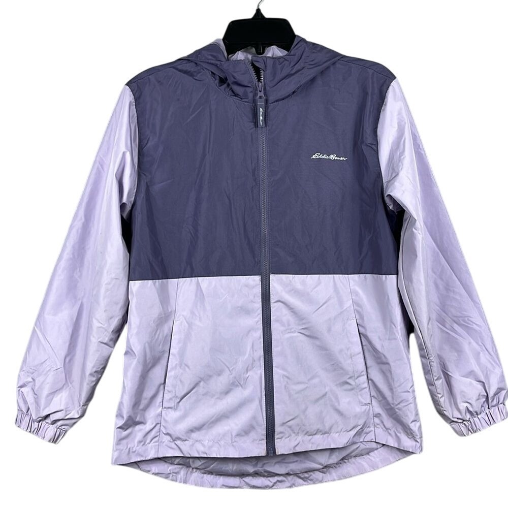 Eddie Bauer Wind Jacket With Hood Full Zip Youth Girls Size 14/16 Purple Outdoor